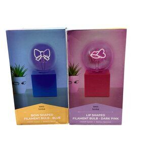 TEEN HOME Bow Shaped Filament Bulb-Blue & Lip Shaped Filament Bulb Dark Pink(2 p